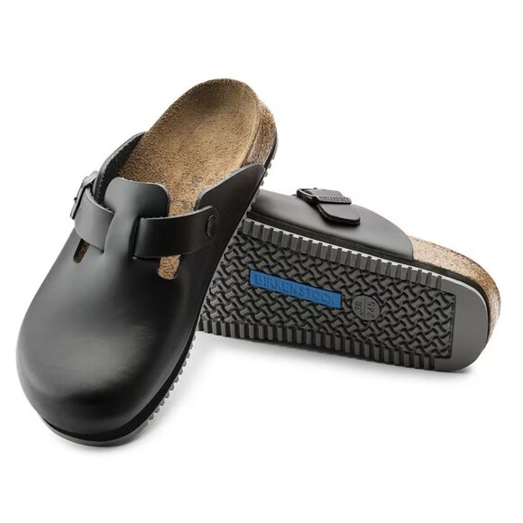 Size 37 (6 - 7) Birkenstock Boston Super Grip Black Leather Comfort Clogs - Picture 1 of 9